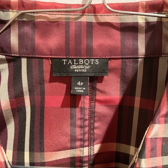 NWOT Talbots faux wrap red plaid silk top 4P - Picture 8 of 8